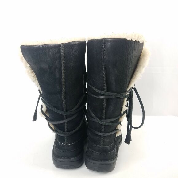 UGG Catalina Laced Black Nubuck Leather Sheepskin Boots Faux Fur Lined Size 6 - Picture 4 of 7